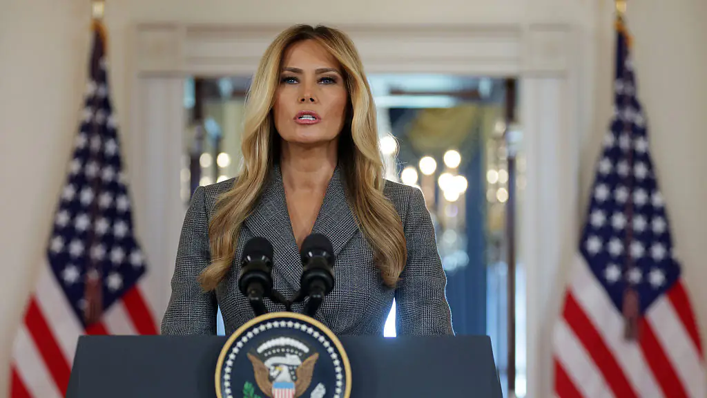 Melania Trump delivered a surprise speech yesterday (April 9). Credit: Alex Wong/Getty Images