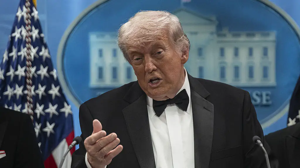 S President Donald Trump holds a press conference at the White House in Washington, DC, shortly after a shooting incident at the White House Correspondents' Dinner 
