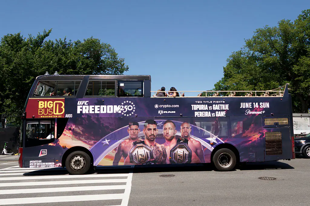 Current forecasts are showing a 65 percent chance of rain during UFC Freedom 250. Credit: Kevin Carter / Getty