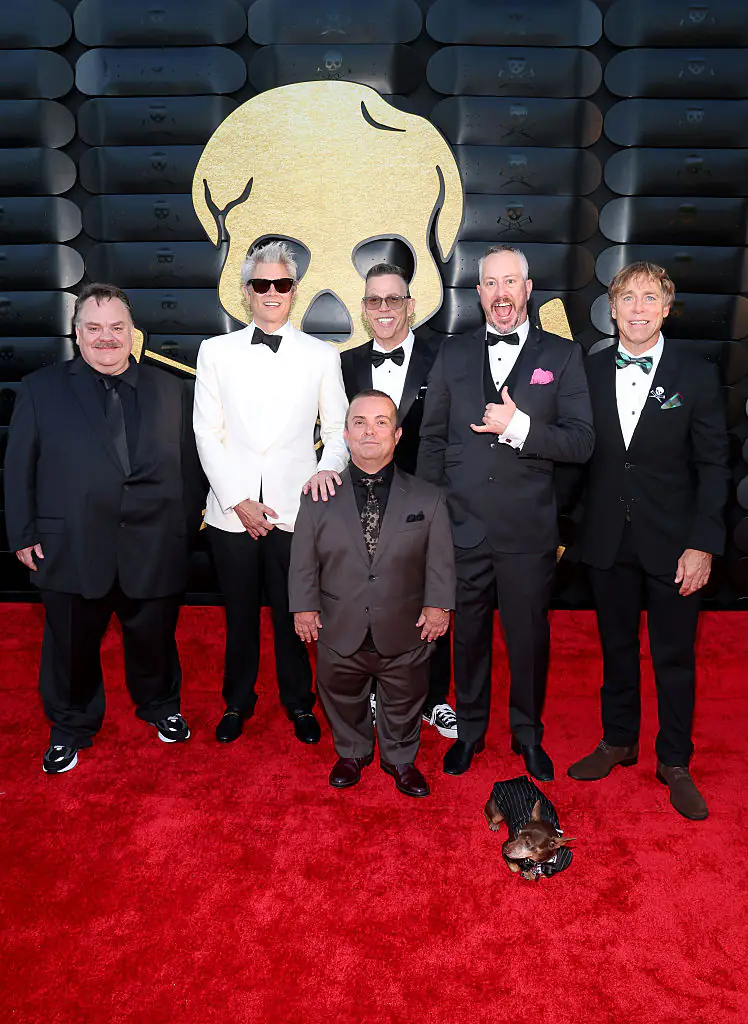 Preston Lacy, Jeff Tremaine, Johnny Knoxville, Jason Acuña aka Wee Man, Spike Jonze, Steve-O, Ehren McGhehey, and Dave England at the jackass: best and last premiere. Credit: Phillip Faraone / Getty 