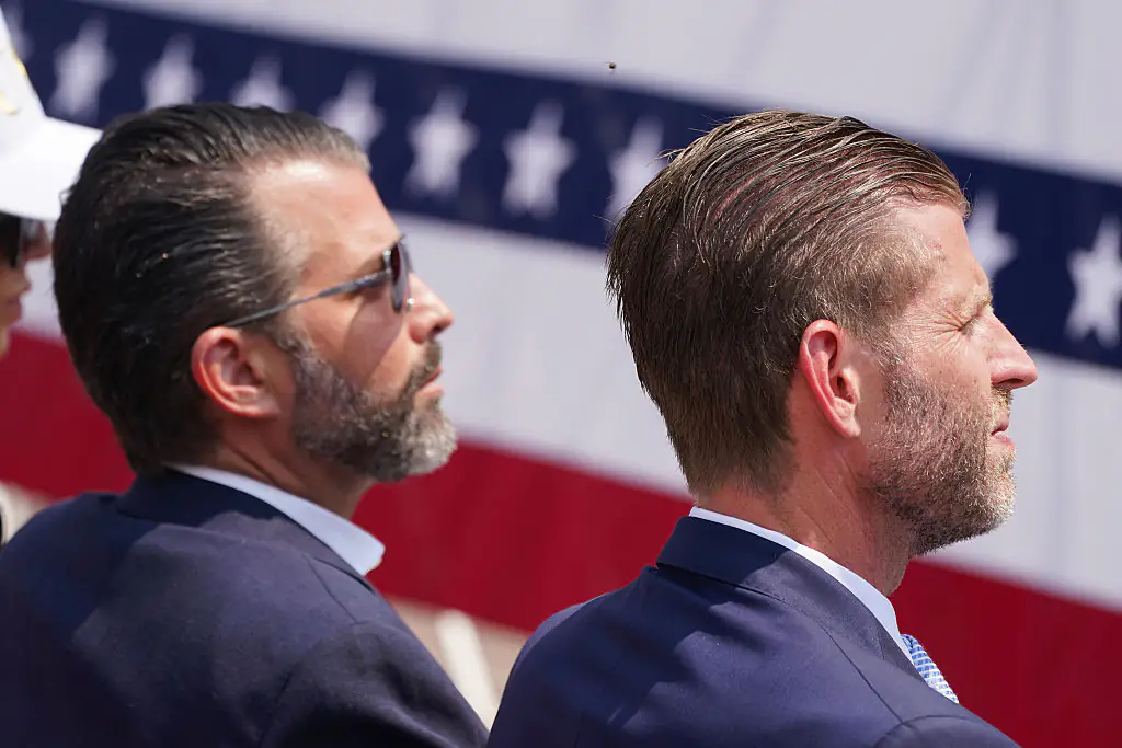 Trump made the joke in front of his sons, Donald Trump Jr. and Eric Trump. Credit: Leigh Vogel / Getty