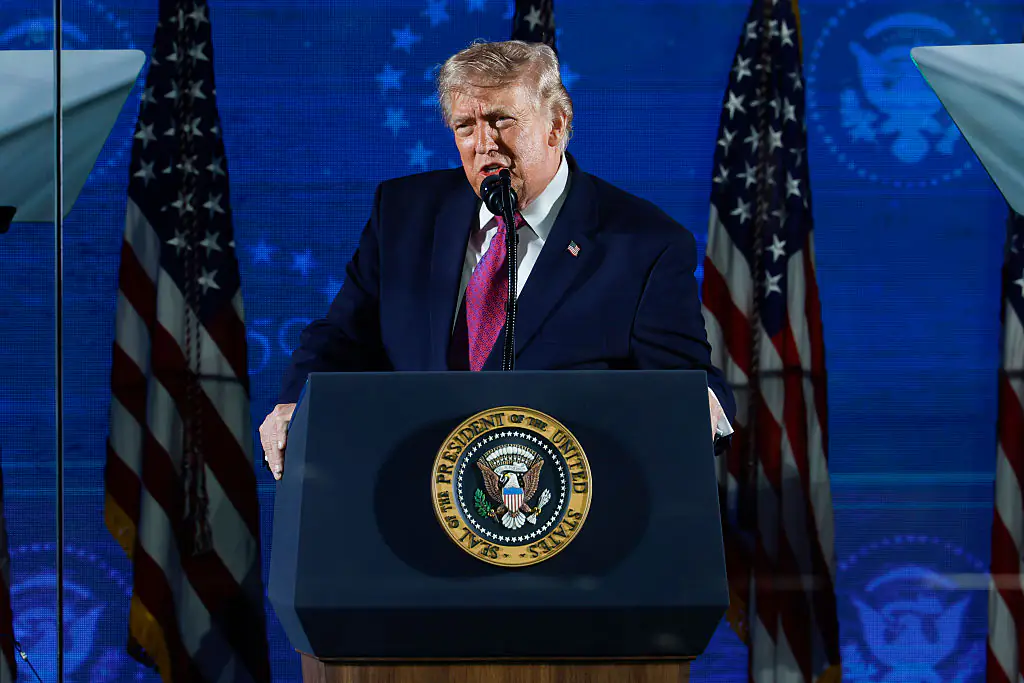 Donald Trump addressed the nation in a campaign-style speech, claiming to bring the US to new levels. Credit: Chip Somodevilla/Getty Images