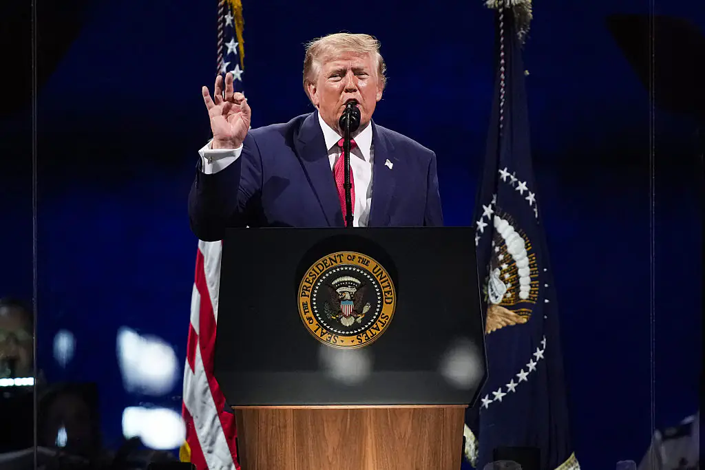 Donald Trump during his speech on the National Mall. Credit: Andrew Harnik/Getty