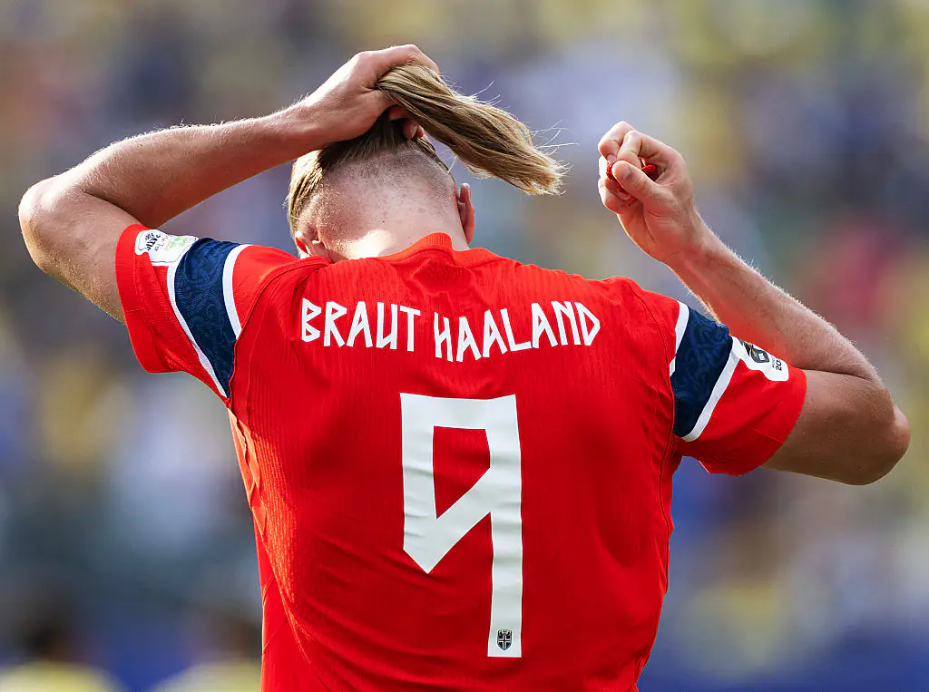 Erling Haaland uses 'Braut Haaland' on the back of his Norway shirt. Credit: Al Bello/Getty Images