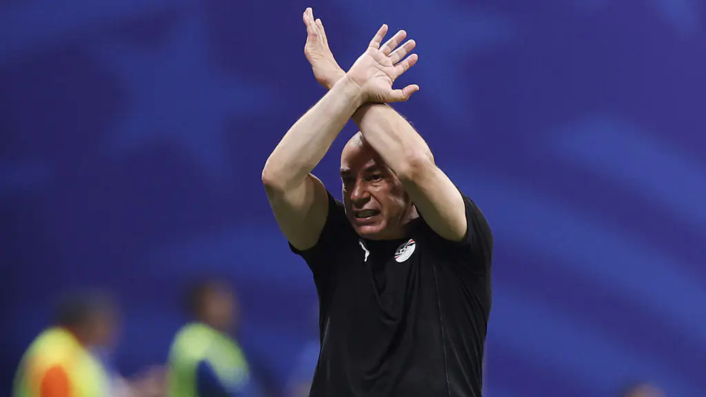 Egypt Head Coach Hossam Hassan raised his arms in an X formation, but what did it mean? Credit: Buda Mendes/Getty Images