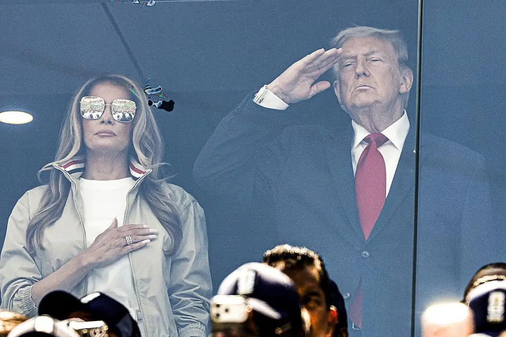 First Lady Melania Trump wearing large protective sunglasses at the World Cup final. Credit: ANP / Getty