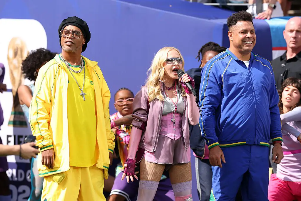 Ronaldinho, Madonna, and Ronaldo performed during the halftime Show in the FIFA World Cup 2026 Final match between Spain and Argentina. Credit: Michael Regan - FIFA / Getty 