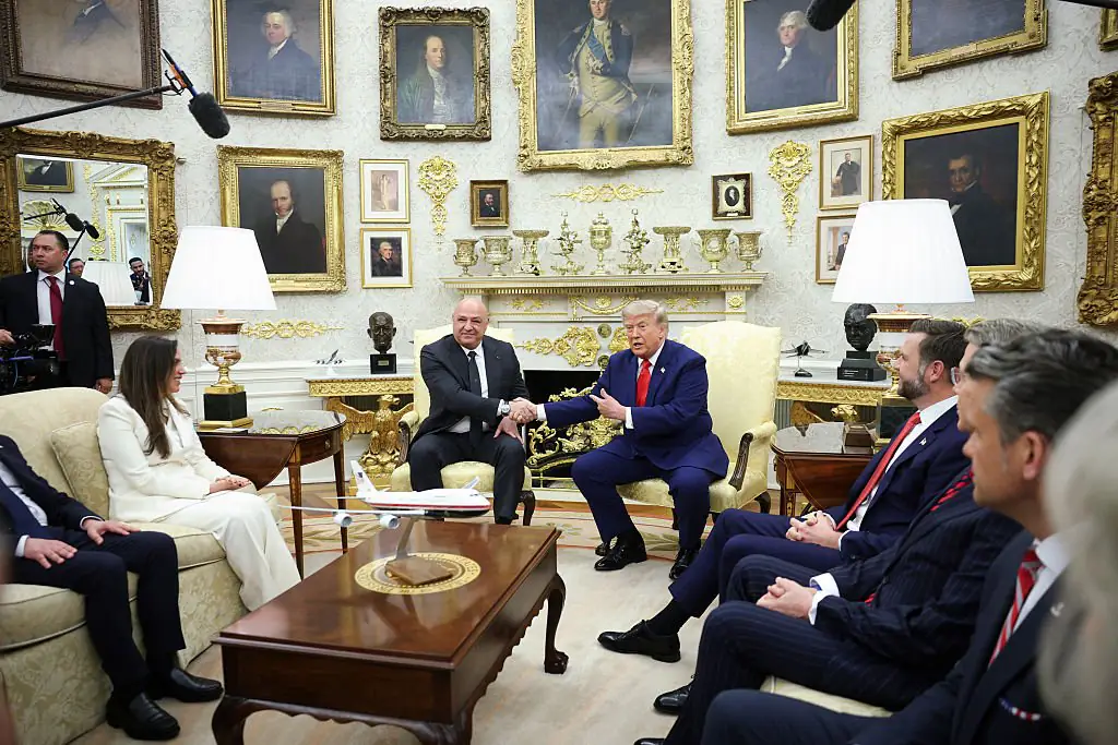 President Aoun is visiting the US and met Trump in Washington. Credit: Kevin Dietsch/Getty Images
