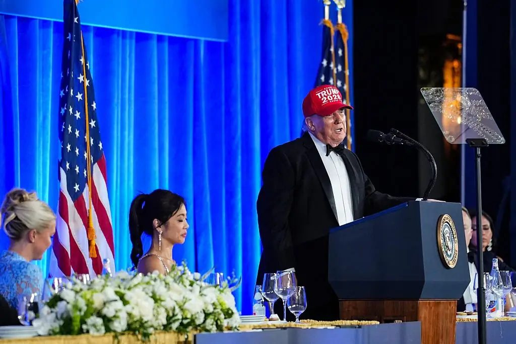 The president wore a Trump 2028 hat at the WHCD. Credit: Eric Lee / Getty