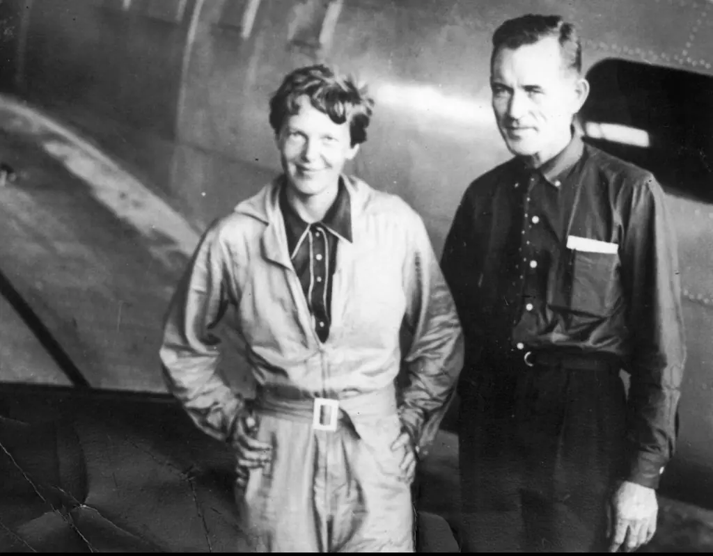 Amelia Earhart with her navigator, Captain Fred Noonan. Credit: Topical Press Agency / Getty