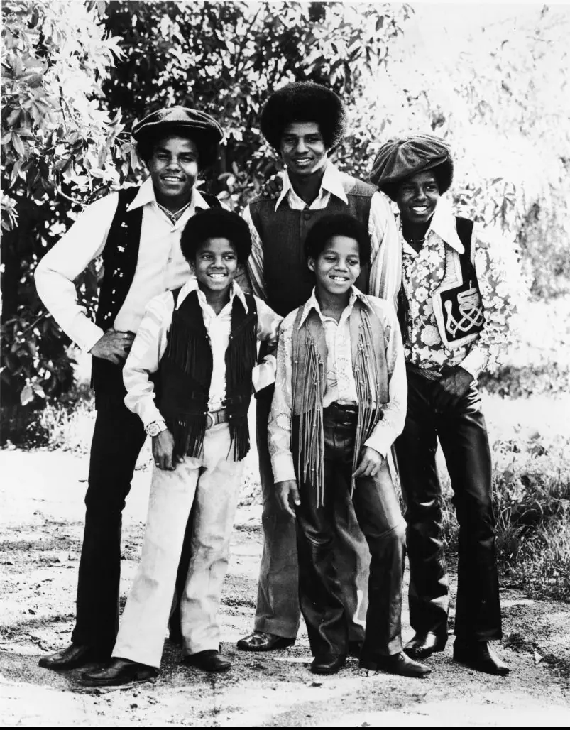 The Jackson 5. From left, back row Tito Jackson, Jackie Jackson, and Jermaine Jackson; from left, front, Michael Jackson and Marlon Jackson.  Credit: Fotos International  / Getty