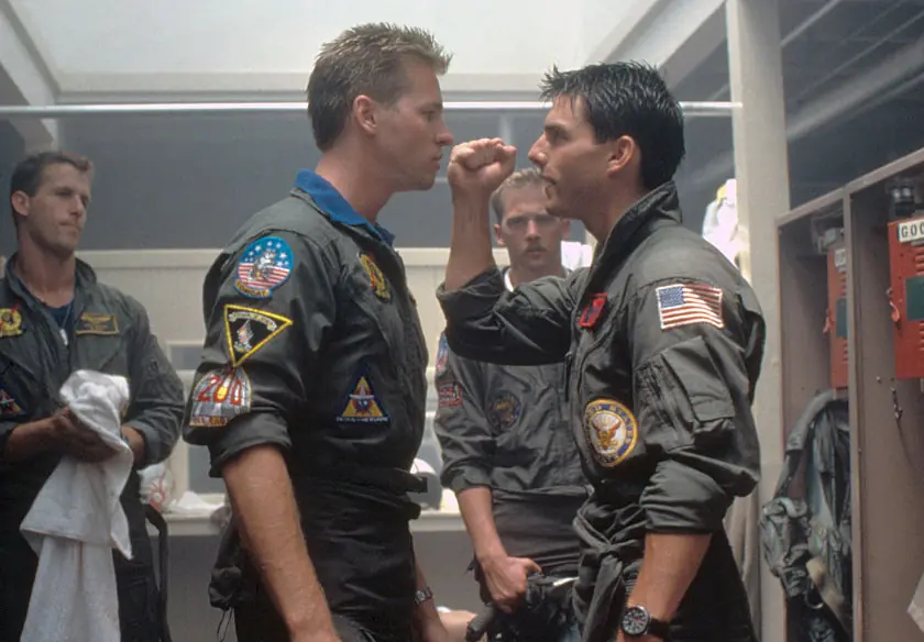 Kilmer and Cruise on the set of Top Gun. Credit: Paramount Pictures/Sunset Boulevard/Corbis via Getty Images