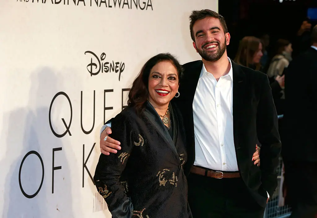 Mamdani with his mom, Mira Nair, at the 'Queen Of Katwe' Virgin Atlantic Gala. Credit: John Phillips / Getty