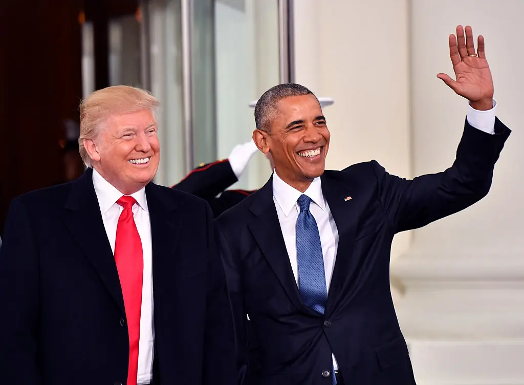 Donald Trump and Barack Obama pictured at Trump's first inauguration, 2017. Credit: Kevin Dietsch-Pool/Getty Images.