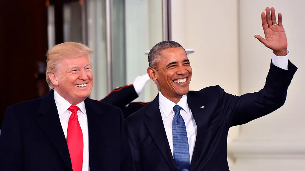 Donald Trump and Barack Obama pictured at Trump's first inauguration, 2017. Credit: Kevin Dietsch-Pool/Getty Images.