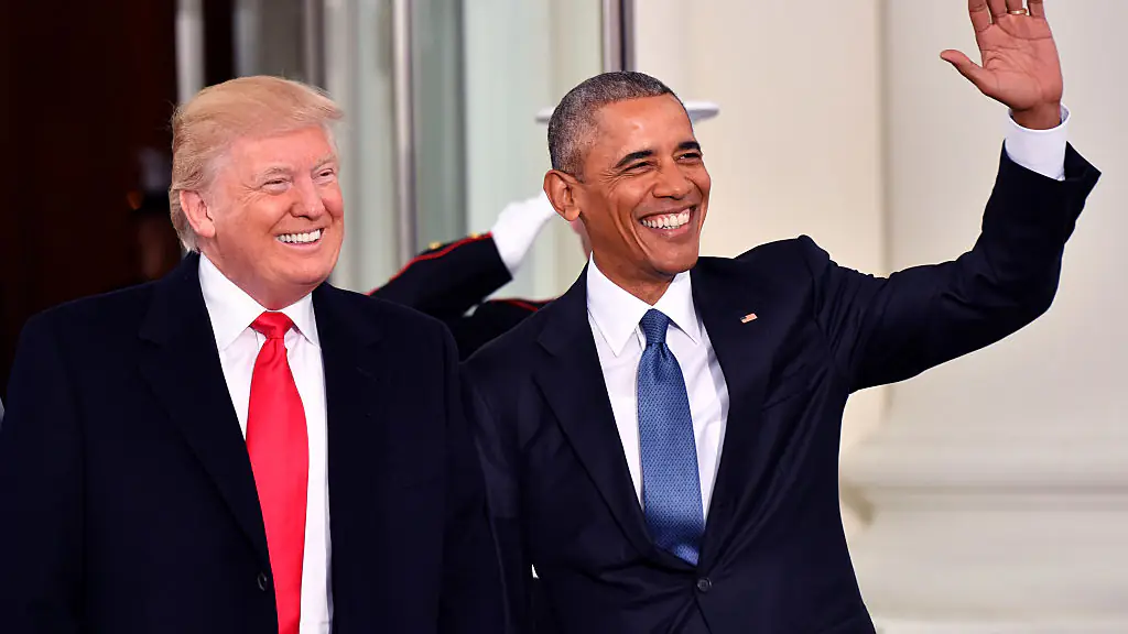 Donald Trump and Barack Obama pictured at Trump's first inauguration, 2017. Credit: Kevin Dietsch-Pool/Getty Images.