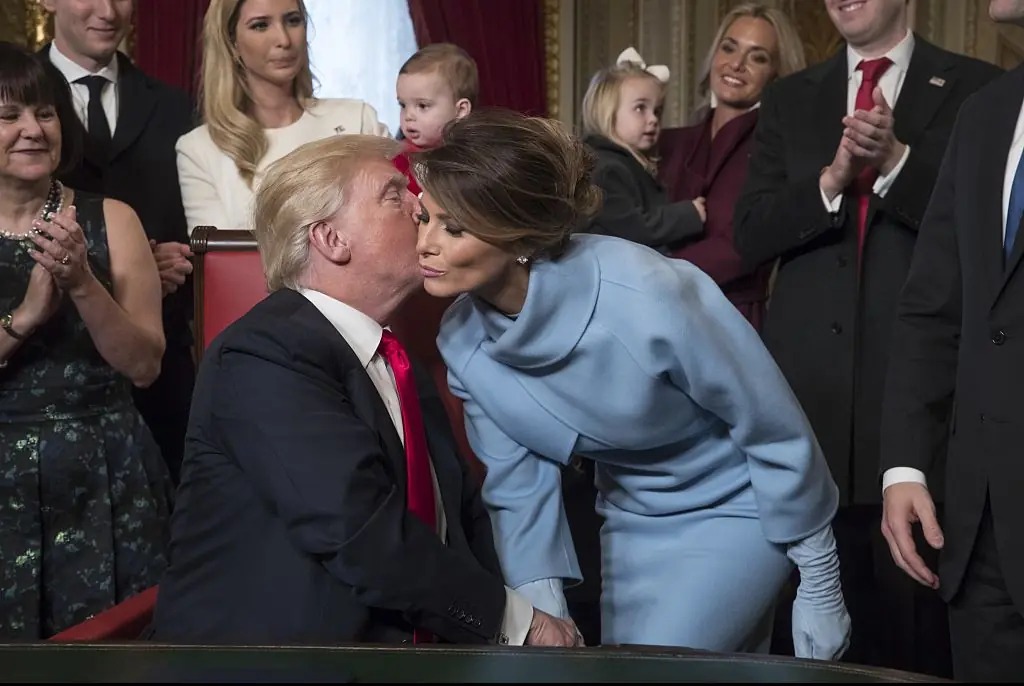Melania made headlines with her powder blue dress and bolero for her husband’s inauguration in 2017. Credit: Anadolu / Getty