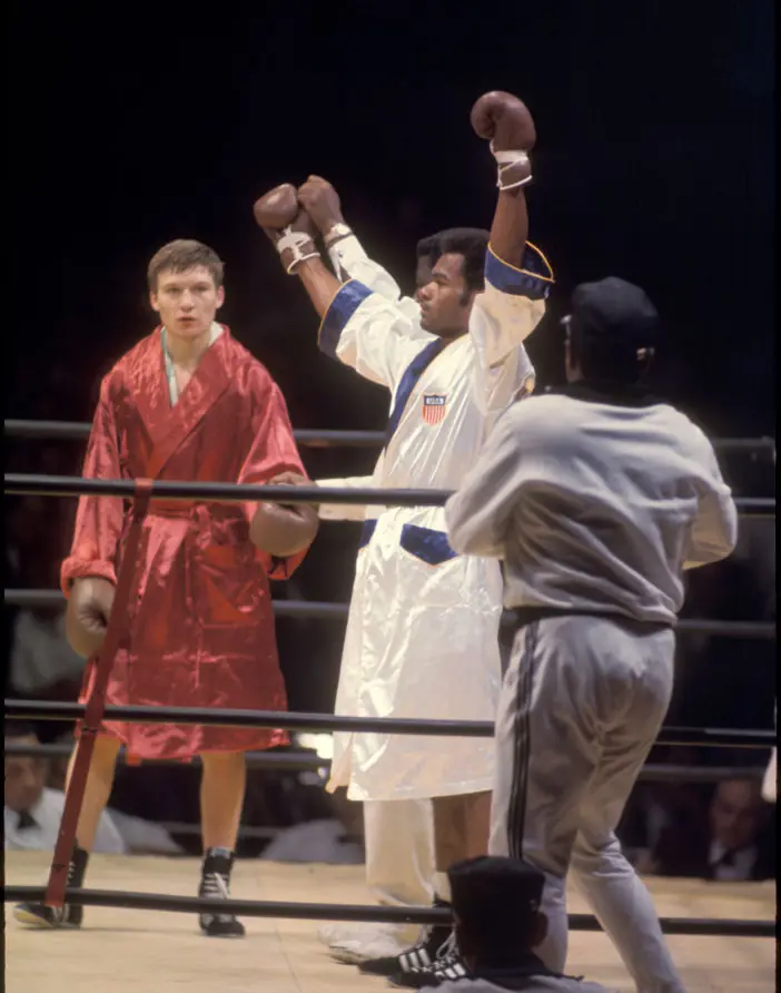 Foreman took home gold at the 1986 Olympics. Credit: Rich Clarkson / Rich Clarkson & Associates/	NCAA Photos /Getty Images