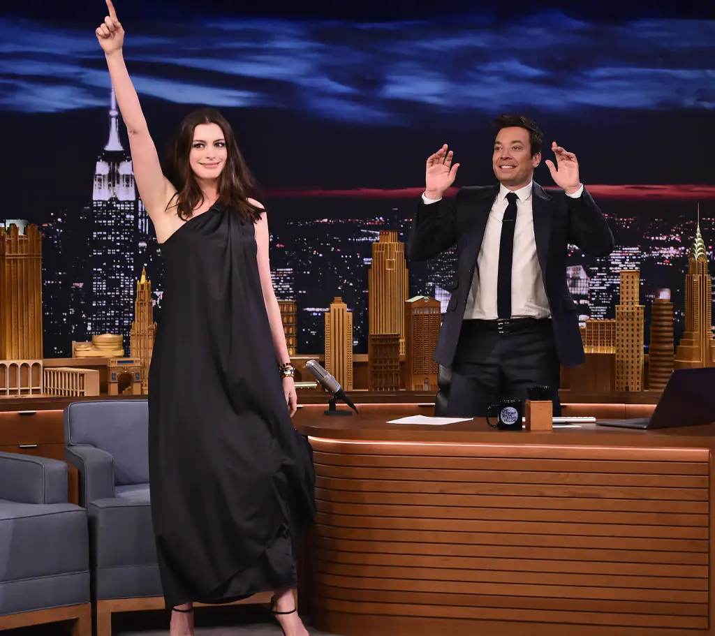 Fallon rescued Hathaway during an awkward moment on his talk show. Credit: Theo Wargo/Getty/NBC