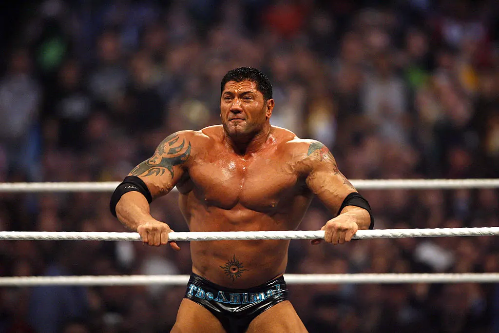 Dave Bautista during his World Heaveyweight WWE Championship match against the Undertaker at WrestleMania 23 (2007).Credit: Leon Halip / Getty