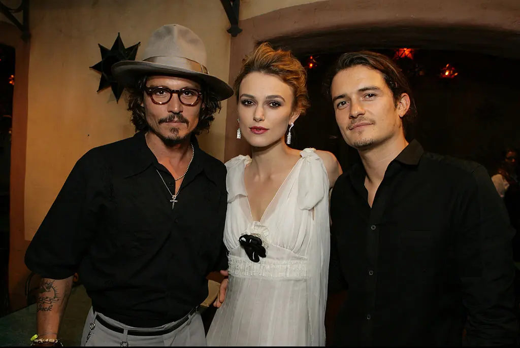 Johnny Depp , Kiera Knightley, Orlando Bloom's characters were involved in a complex love triangle. Credit: E. Charbonneau / Staff / Getty