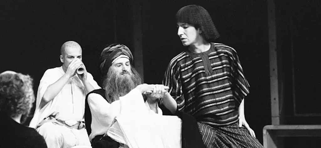 A young Alan Rickman (Far Right) in Antony and Cleopatra at the RSC in Stratford directed by Peter Brook, 3rd October 1978. (Photo by Staff/Mirrorpix/Getty Images)
