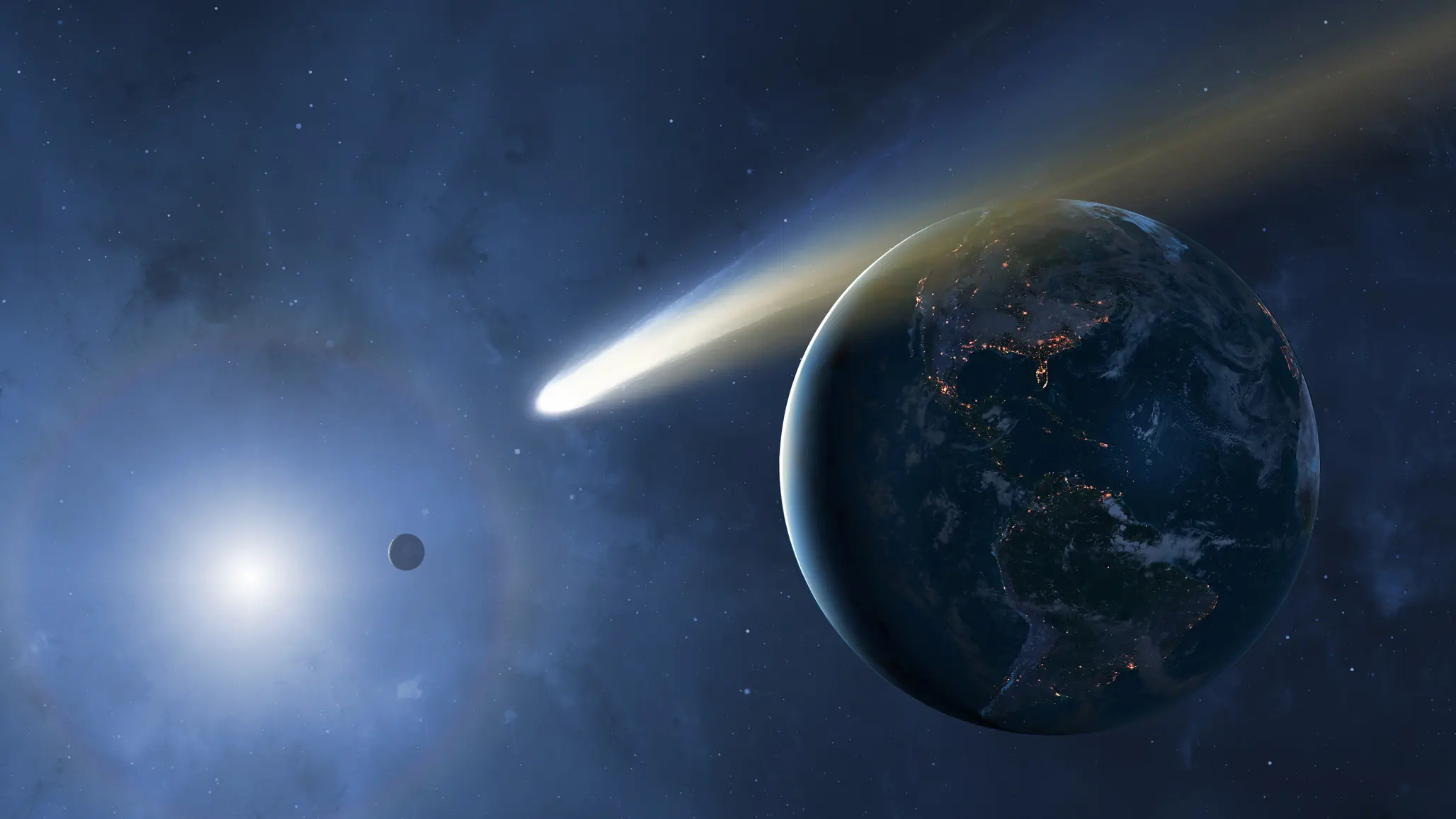 A comet speeding past Earth.
