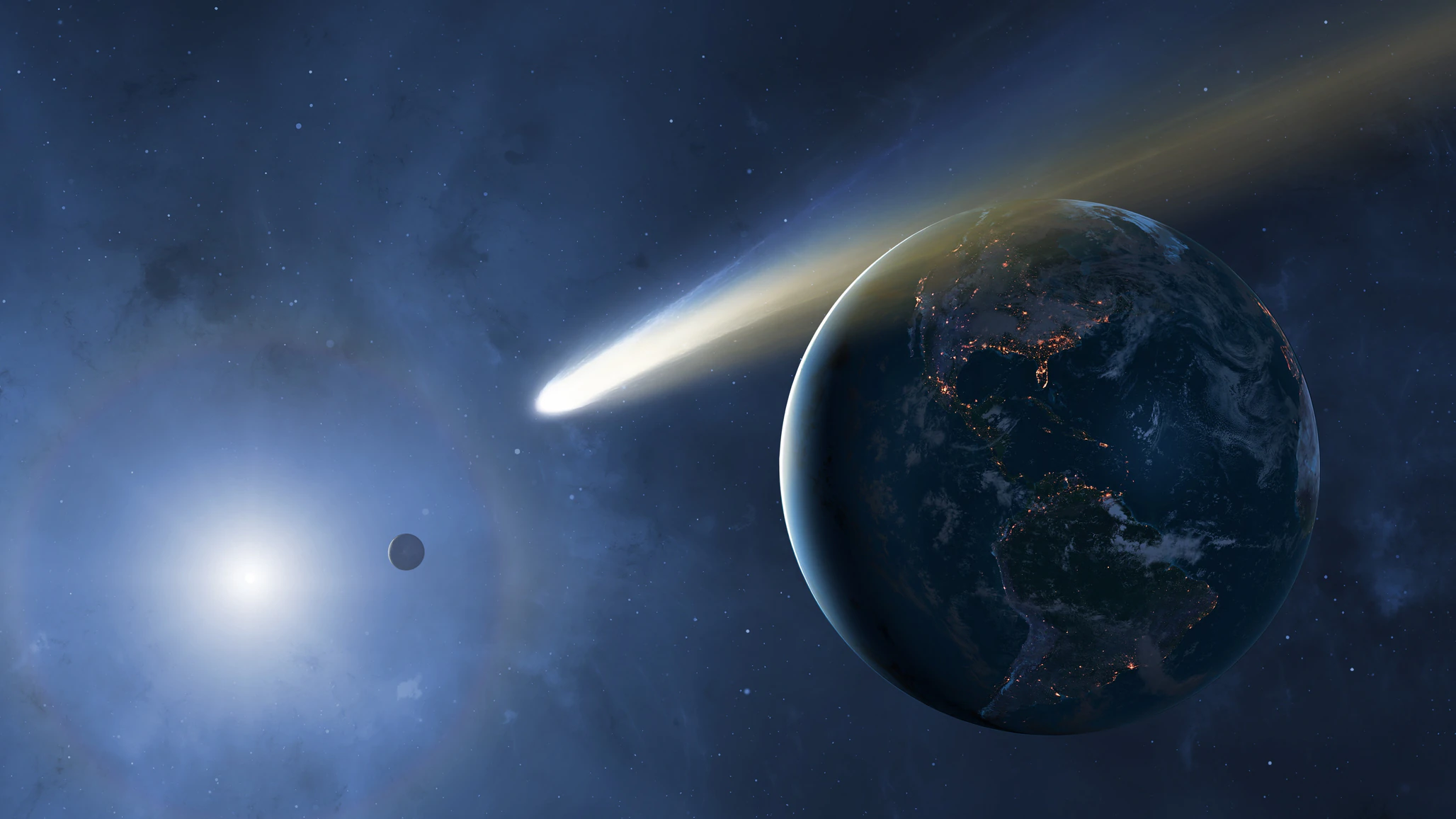 A comet speeding past Earth.