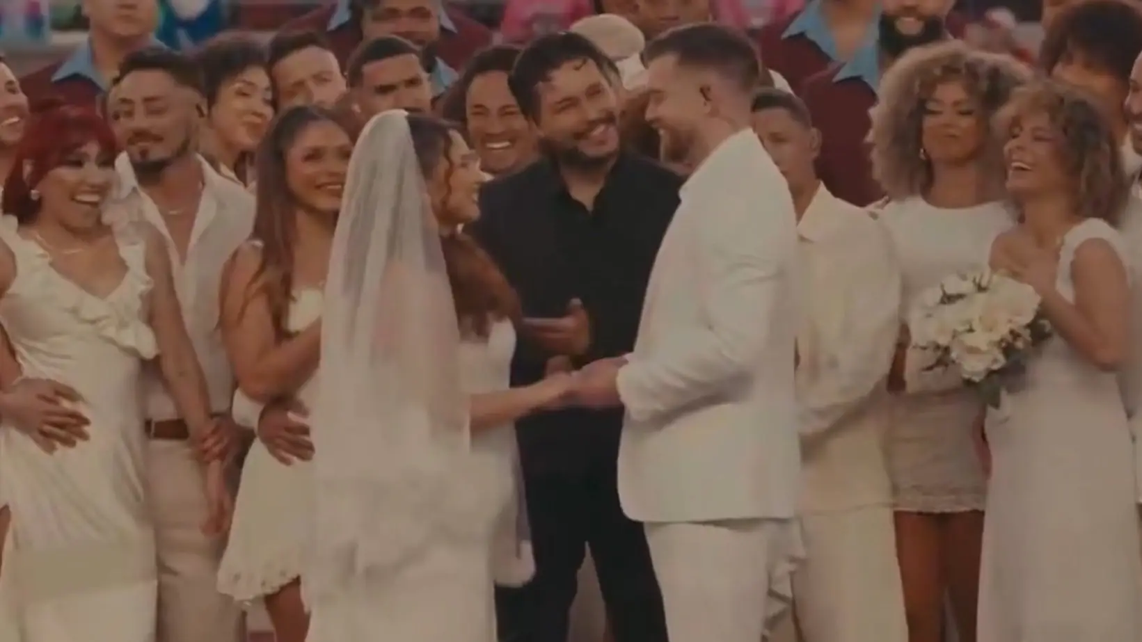 Fans were delighted to find out that the wedding in Bad Bunny's Super Bowl LX half-time show was real. Credit: NBC
