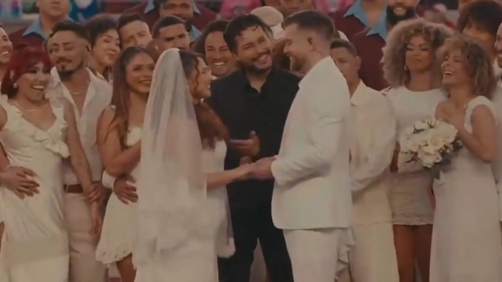 Fans were delighted to find out that the wedding in Bad Bunny's Super Bowl LX half-time show was real. Credit: NBC