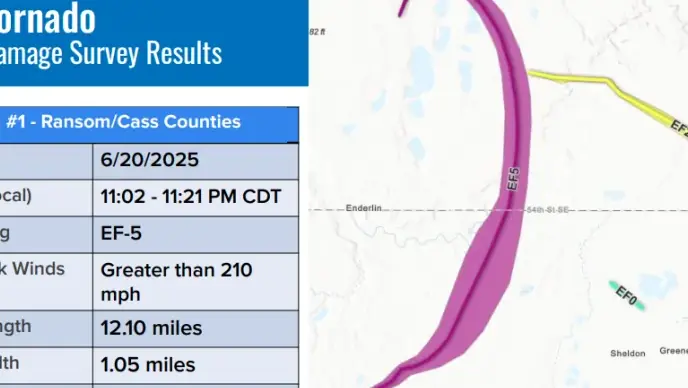 The tornado followed a 12 mile path of destruction. Credit: National Weather Service