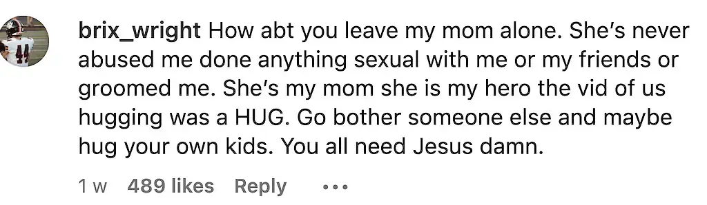 Brixton defended his mom on Instagram. Credit: Instagram
