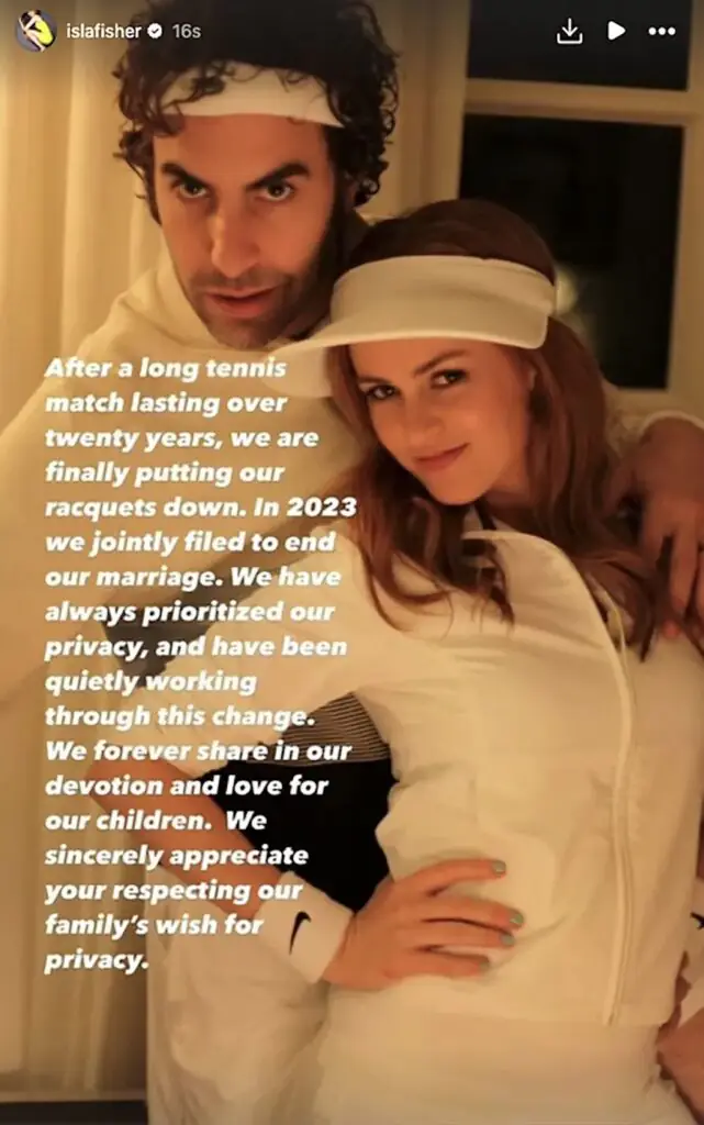 The couple shared their statement on Instagram. Credit: Instagram / Isla Fisher