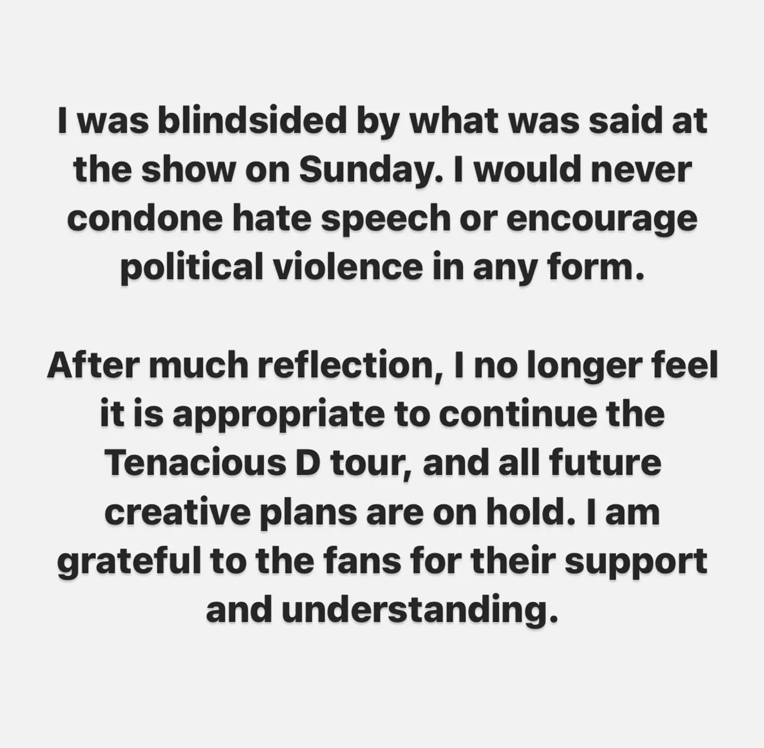 Jack Black's apology. Credit: Instagram/JackBlack