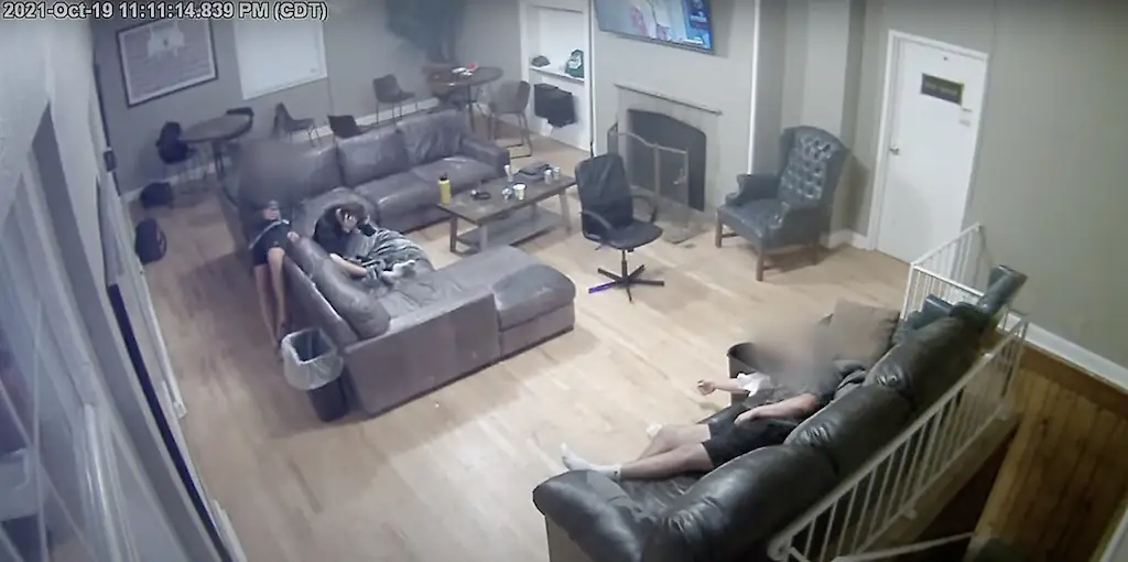Santulli was seem collapsing onto a sofa in security footage from the frat house. Credit: KARE 11