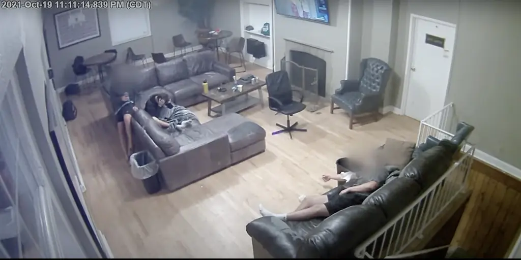 Santulli was seem collapsing onto a sofa in security footage from the frat house. Credit: KARE 11
