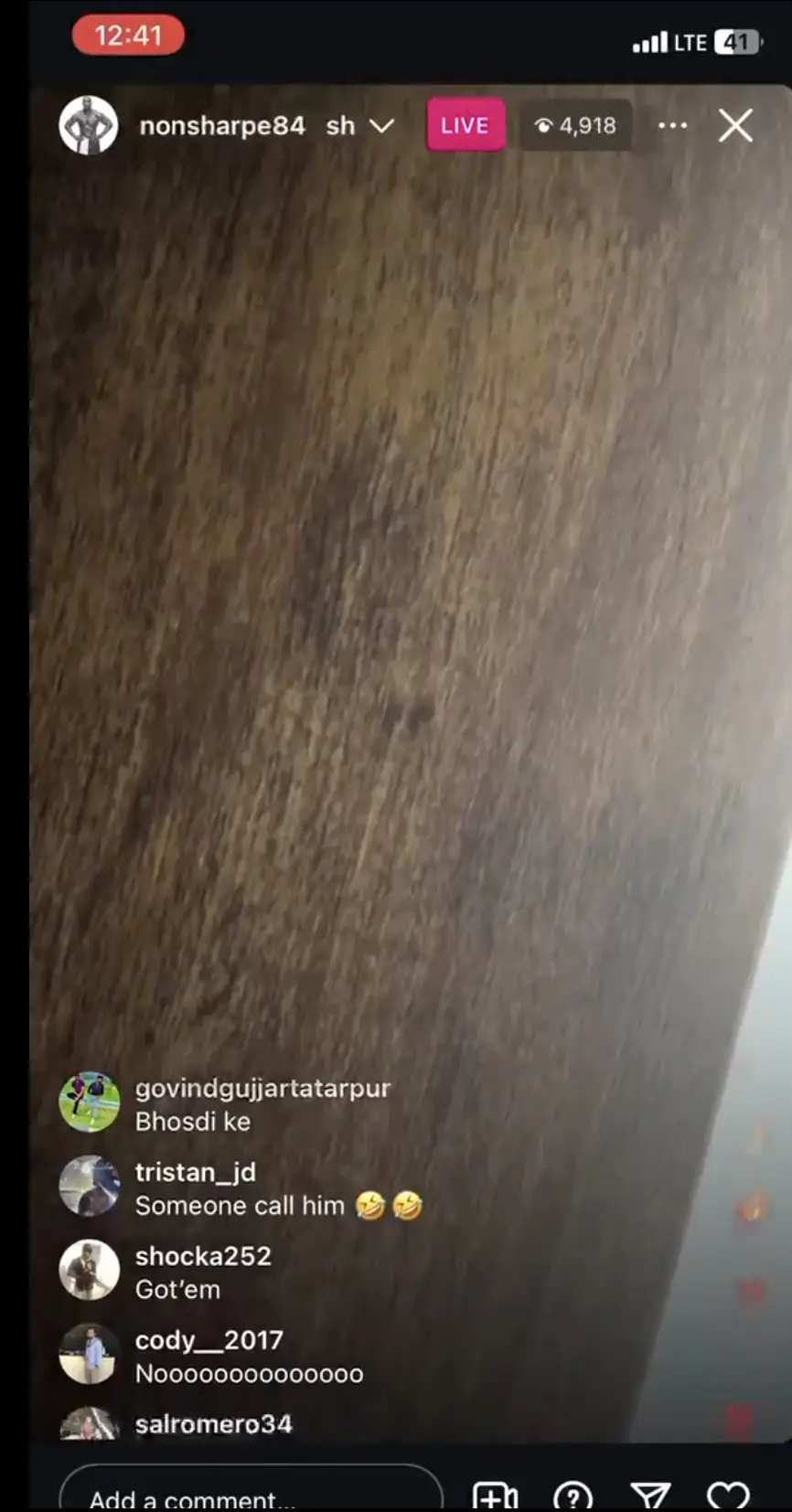 Almost 5,000 people tuned in to his accidental live stream. Credit: Instagram