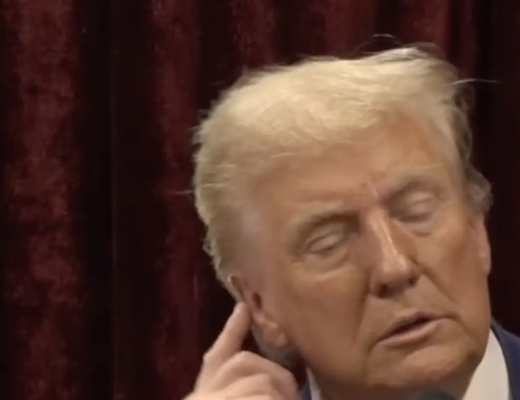 Trump shows Rogan his injury. Credit: YouTube/PowerfulJRE
