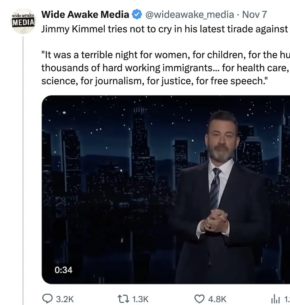 Elon Musk took a shot at Kimmel following the hosts comments on Trump's win. Credit: X (Screenshot)