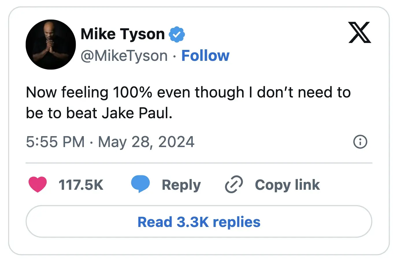 Mike Tyson suffered a medical emergency back in May. Credit: X