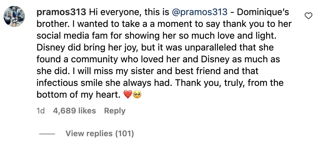 Dominique's older brother paid tribute on Instagram. Credit: Instagram