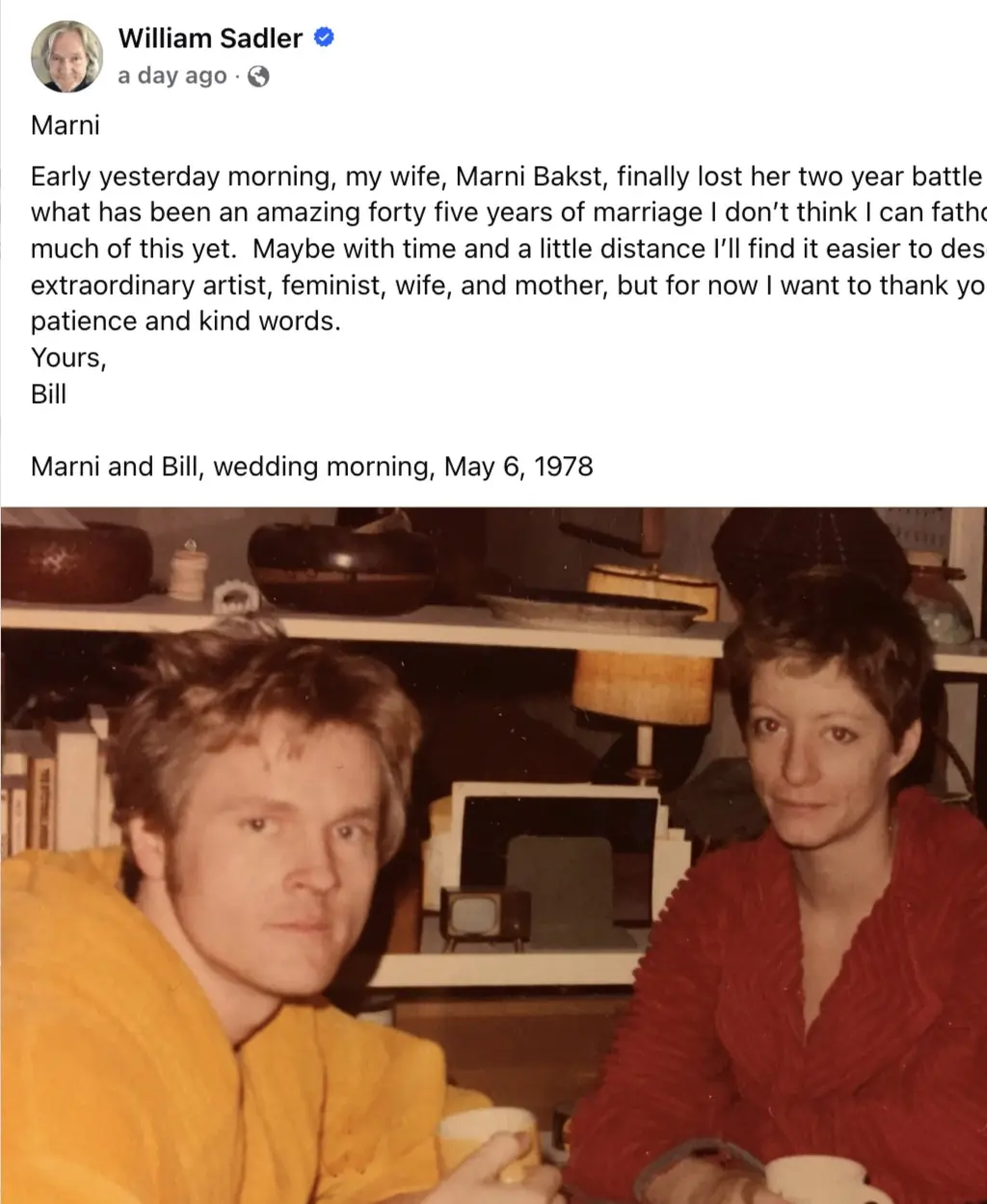The actor paid tribute to his late wife. Credit: Facebook/WilliamSadler
