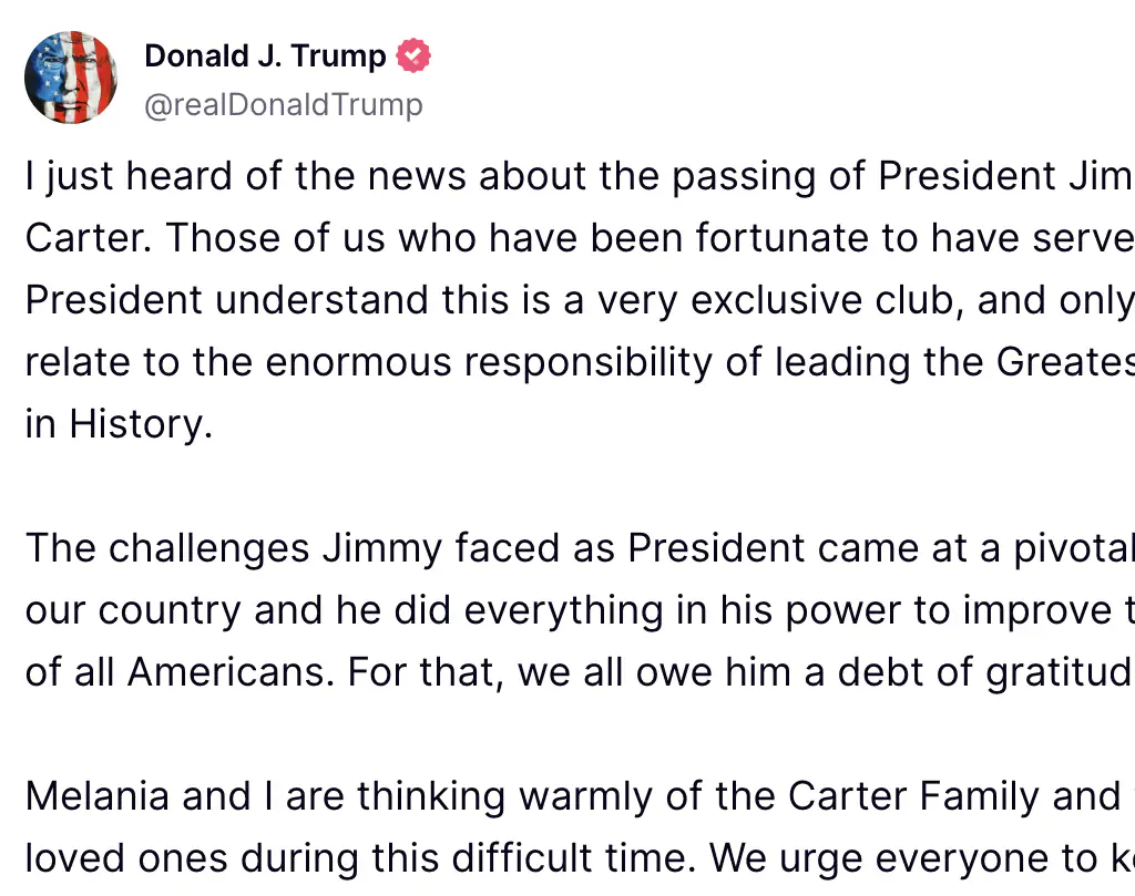 Trump's statement. Credit: Truth Social