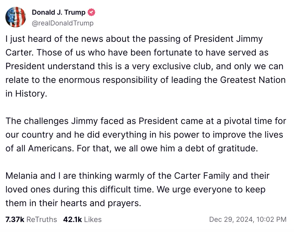 Trump's statement. Credit: Truth Social