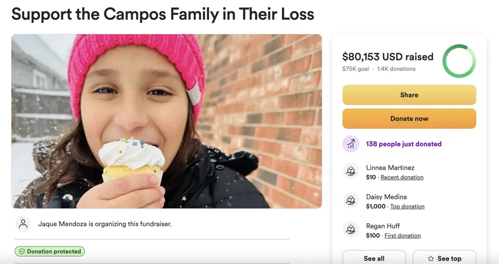 Over $80,000 has been raised at the time of writing for Serenity's family. Credit: GoFundMe