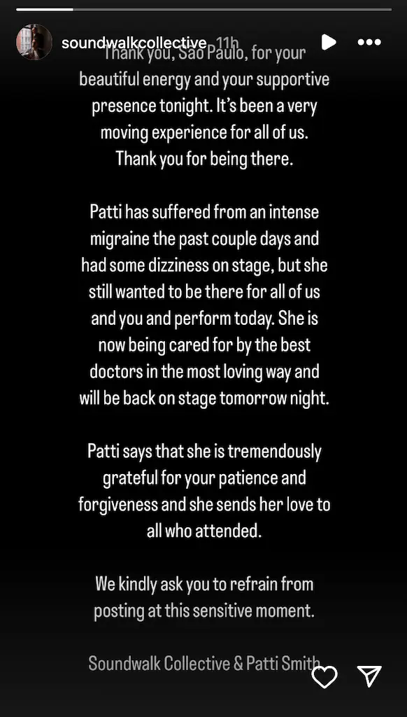 Soundwalk Collective put out a statement after the fall. Credit: Soundwalkcollective / Instagram
