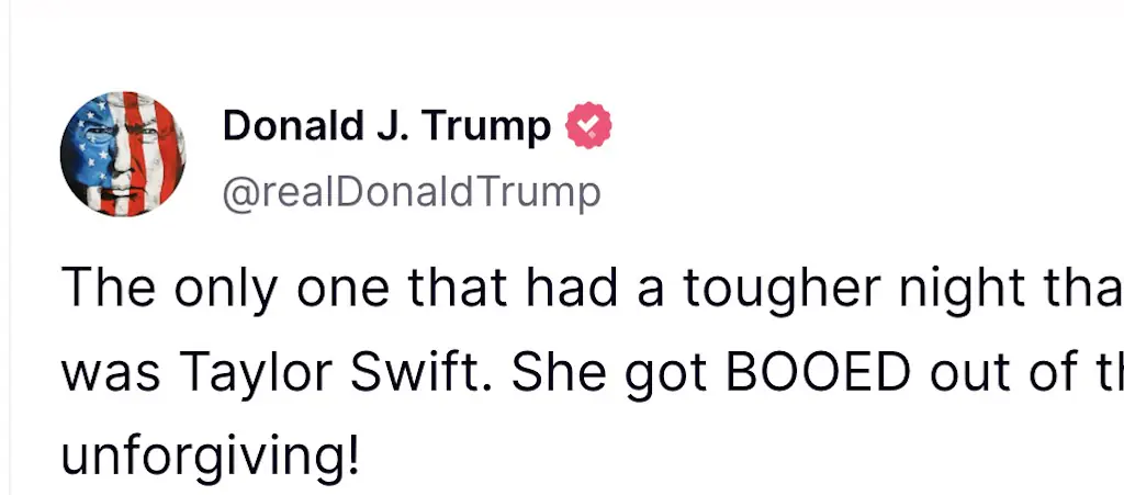 President Trump responded to the reactions in the stadium. Credit: Truth Social