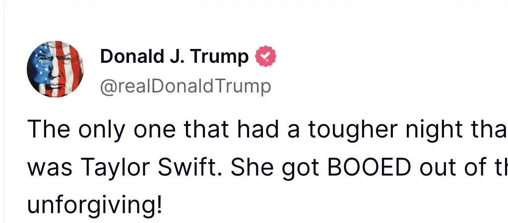 President Trump responded to the reactions in the stadium. Credit: Truth Social 