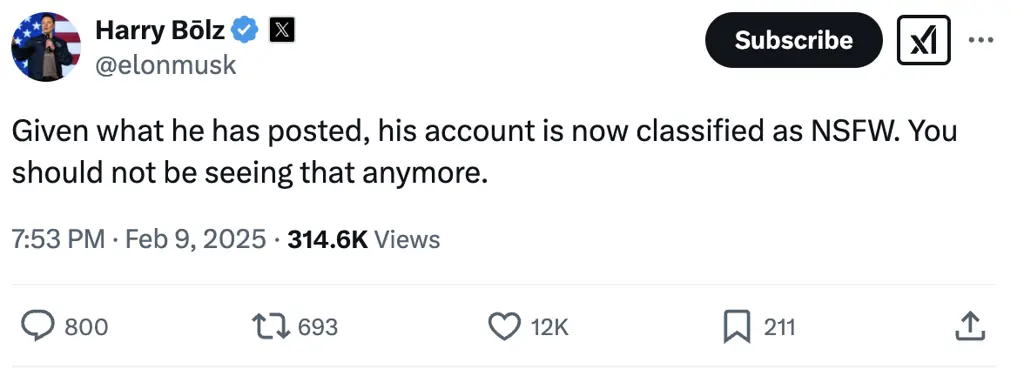 Musk revealed that West's account was shut down.  Credit: X