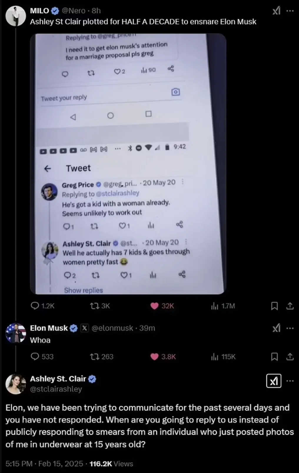 St. Clair responded in a now-deleted tweet. Credit: X